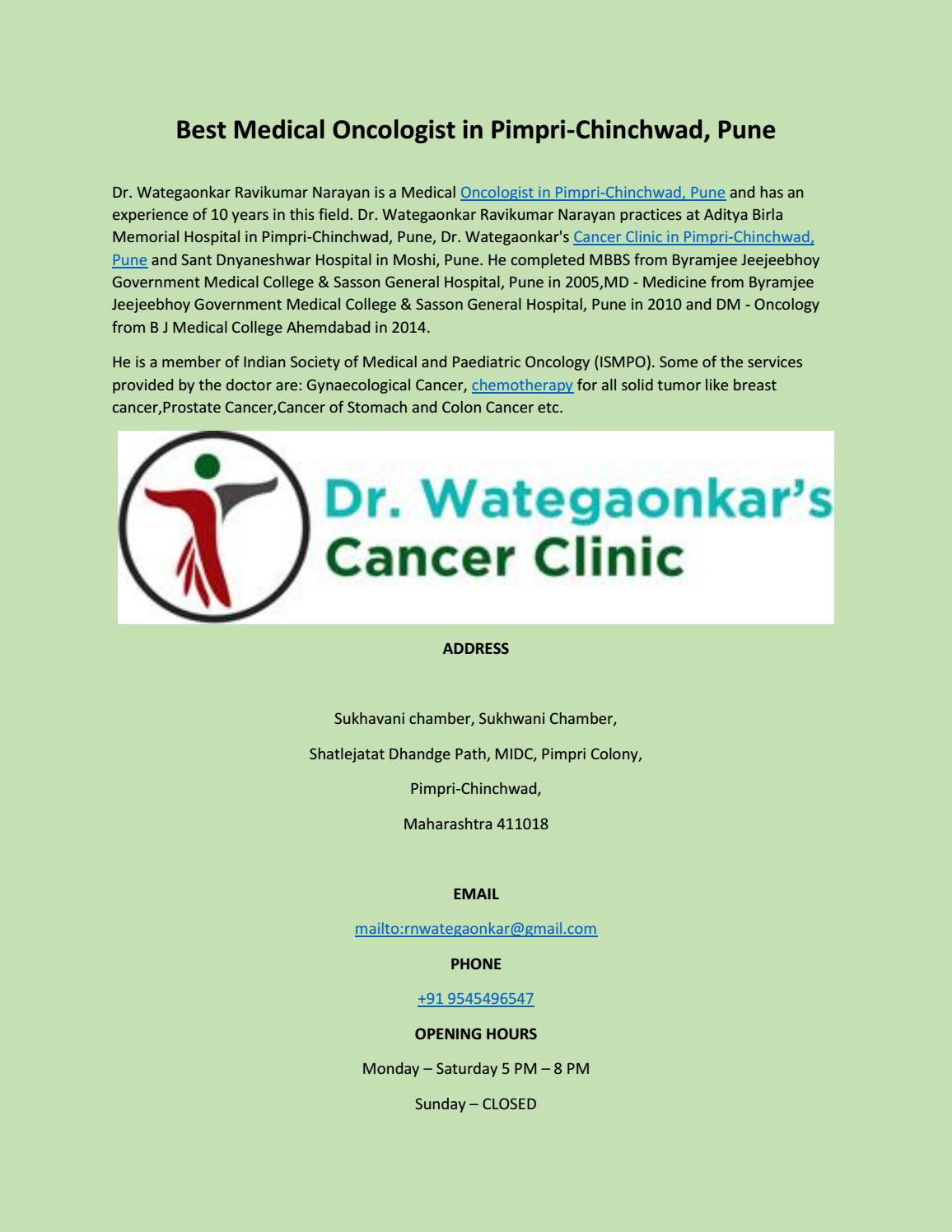 Best Medical Oncologist in Pimpri-Chinchwad, Pune