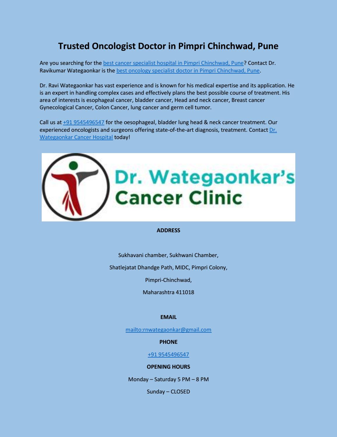 Trusted Oncologist Doctor in Pimpri Chinchwad, Pune