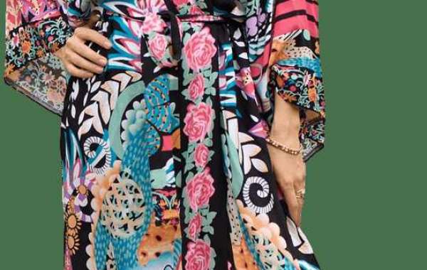 Women's Long Sleeve Cover up Kimono Cardigan floral print Belt Cover ups