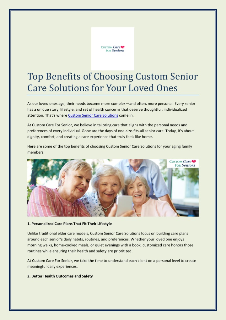 PPT - Top Benefits of Choosing Custom Senior Care Solutions for Your Loved Ones PowerPoint Presentation - ID:14204681